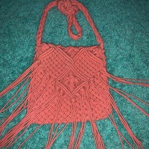 Pink Knitted Crossbody Bag